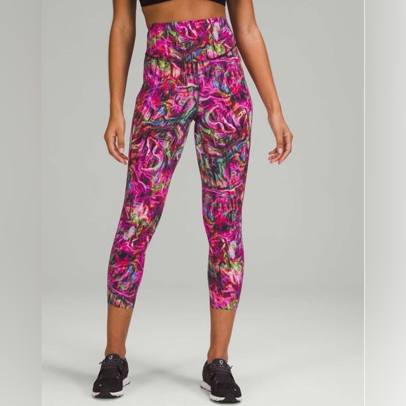 lululemon athletica Pants - Lululemon Base Pace High-Rise Running Tight 25" Hyper Flow in Pink Multi Size 6